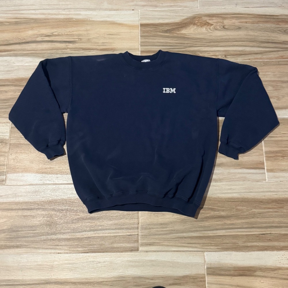 Vintage IBM Logo Sweatshirt Mens Large Navy Blue Gildan Ultra Cotton Pullover